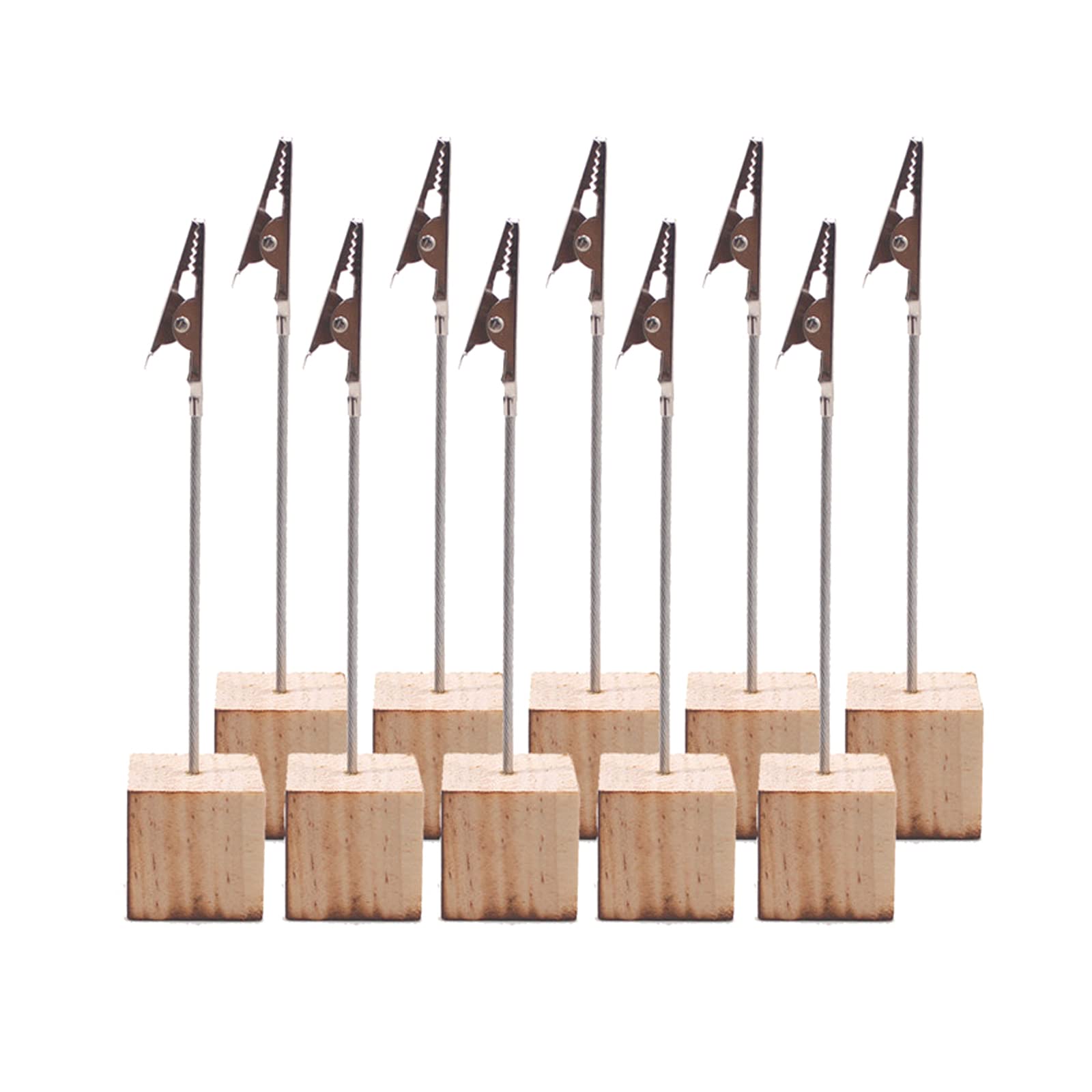 10 Pcs Memo Clip Holders - Wooden Base Table Name Number Location Card Alligator Buckle Holders for Picture Cards Paper Notes