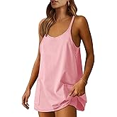 Caracilia Womens Summer Athletic Mini Dress Casual Sleeveless Built in Shapewear Romper Short Sundress Tennis Workout Outfits