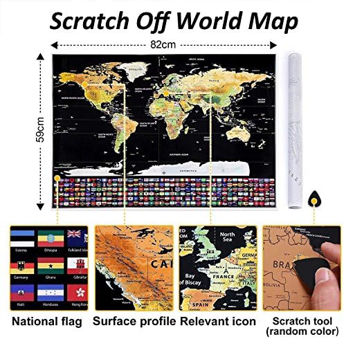 Large Scratch Map Deluxe Edition -Scratchable World Map with Country Flags Track your adventures - Personalised world map poster & Travel Gift - Home Décor