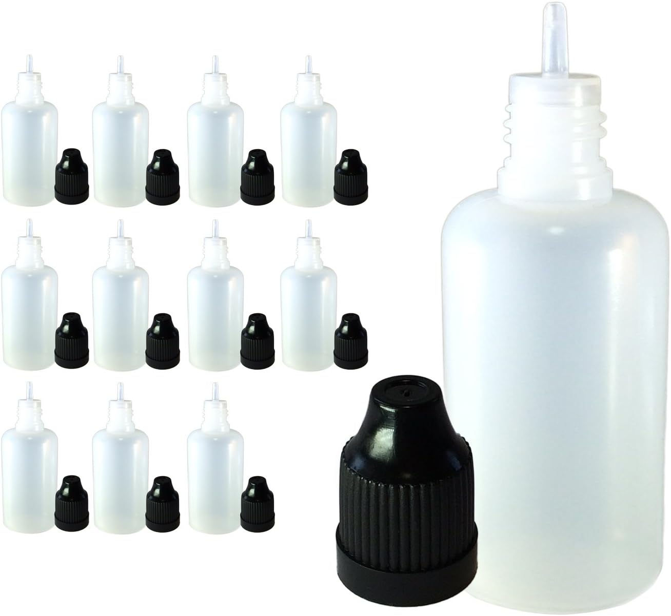 510 Central 30mL LDPE Plastic Long Thin Tip Empty Dropper Bottles 1 Ounce (12 Pack, Black Caps)