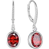 FJ Oval Cut Dangle Drop Earrings 925 Sterling Silver Leverback Earrings Birthstone Jewelry Gifts for Women
