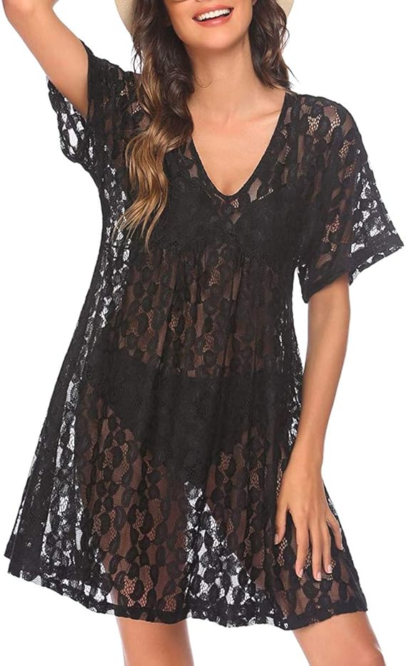 Women Mesh Sheer See Through Beach Dress Bikini Cover Up Sexy