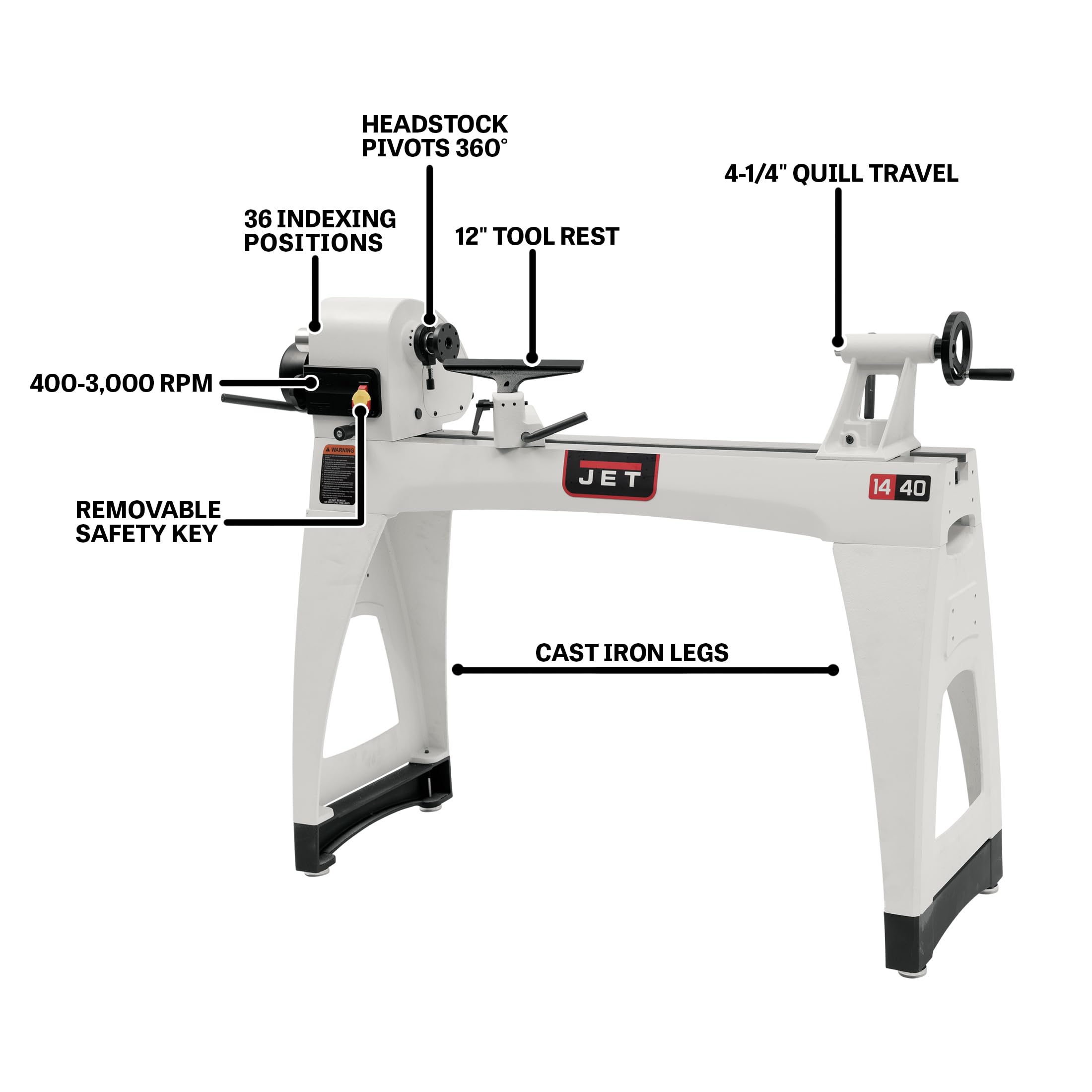 Torno para carpintería JET de velocidad variable de 14 x 40 con patas, 1 HP, 115/230 V monofásico (JWL-1440VSK) Torno para carpintería JET de velocidad variable de 14 x 40 con patas, 1 HP, 115/230 V monofásico (JWL-1440VSK)