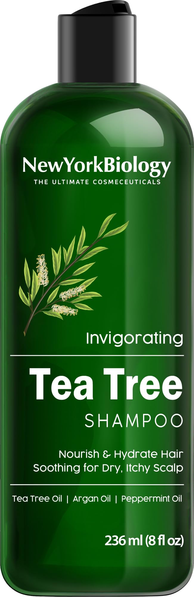 New York Biology Tea Tree Shampoo - Deep Cleanser - Relief for Dandruff and Dry Itchy Scalp - Therapeutic Grade - Helps Promote Hair Growth - 236 ml
