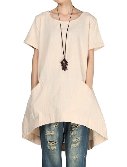 Vogstyle Damen T-Shirt Rundhals Kurzarm Irregulär Kleid