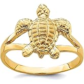 JewelryWeb 14k Gold Sea Turtle Ring Textured Size 7 Ring for Women