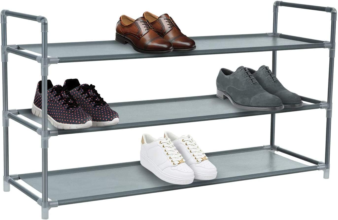 Nyxi 3 Tier, 15 Pairs -Shoe Rack Stand or Standing Tier Storage Organiser L: 86cm | W: 28cm | H: 48cm (Grey)