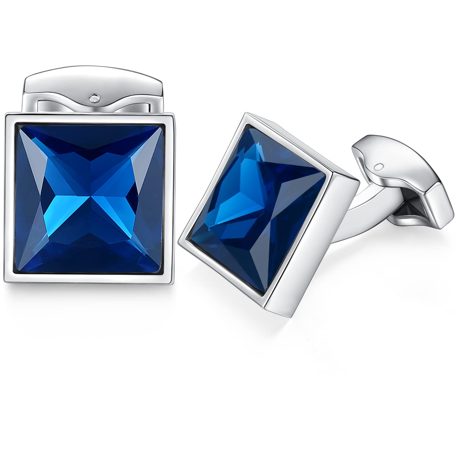 HONEY BEAR Cufflinks with Square Crystal for Mens Shirt Wedding Business Gift Blue