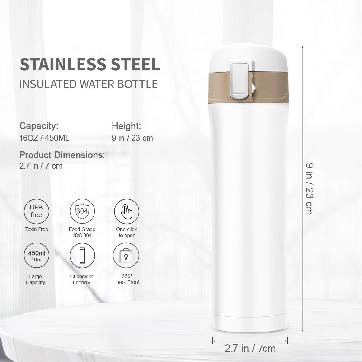 FAPPEN Double Walled Vacuum Flask Thermo, 500ml Stainless Steel Insulated Water Bottle - Image 4