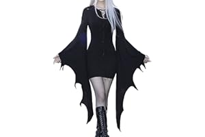 Hinvhai Halloween Dress for Women, Halloween Bat Sleeve Dress Medieval Gothic Bandage Party Dress Witch Vampire Cosplay Dress