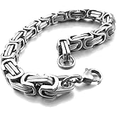 INBLUE 8mm Wide 316L Stainless Steel Bracelet Byzantine Link Chain Bracelet for Men Women Water Resistance (5 Colors - Silver Black Gold Silver and Silver and Gold, 4 Lengths - 7.5" 8" 8.5" 9")
