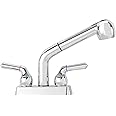 JS Jackson Supplies Dual Handle Pull Out Faucet, Chrome Finish, 4 Inch Center Set, Universal Utility Sink or Laundry Tub ABS Plastic Faucet with Spray Setting