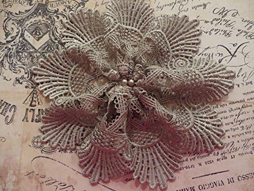 Handmade tan lace doily head cover with tan pearl accent (with attached comb)