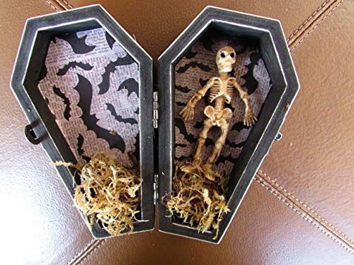Halloween Gothic Aged Black Coffin Wedding Ring Box Ring Bearers Pillow with Skeleton Hand Skull