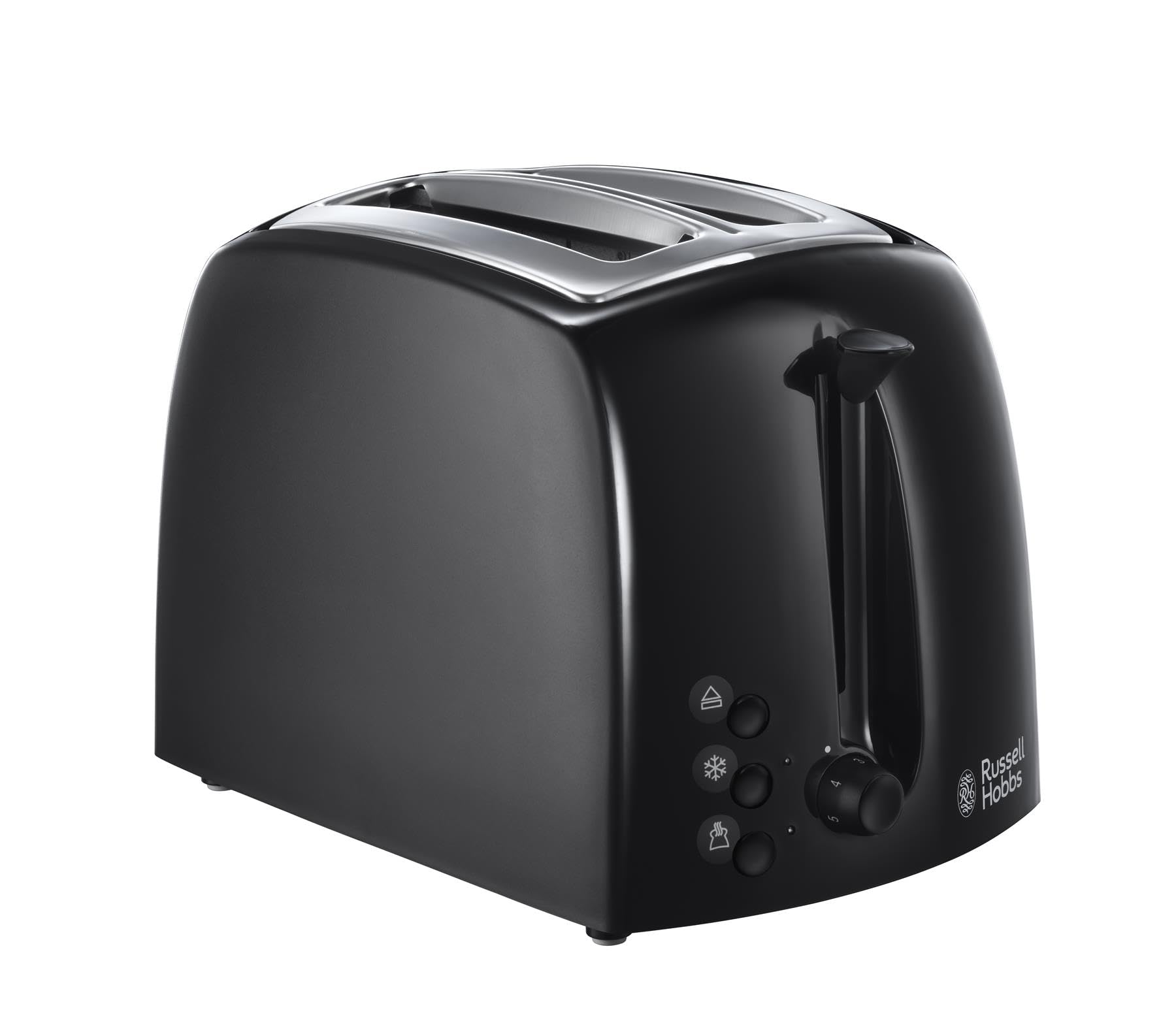 Russell Hobbs Textures 2 Slice Toaster (Extra Wide Slots, 6 Browning levels, Frozen, cancel & reheat function with indicator lights, Removable crumb tray, 850W, Black matt & high gloss finish) 21641
