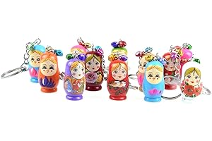 Toyvian 12PCS Nesting Dolls Key Chains Wood Matryoshka Russian Dolls Key Rings Charms