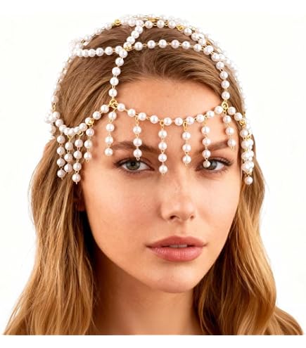 Amazon.com : Retro White Pearl Hair Cap Boho Pearl Head  display picture 1