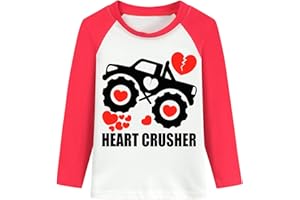 DDSOL Toddler Little Boy Valentine Day Shirt Red White Love Heart Truck Dinosaur Tshirt Raglan Long Sleeve Kid Tee Top
