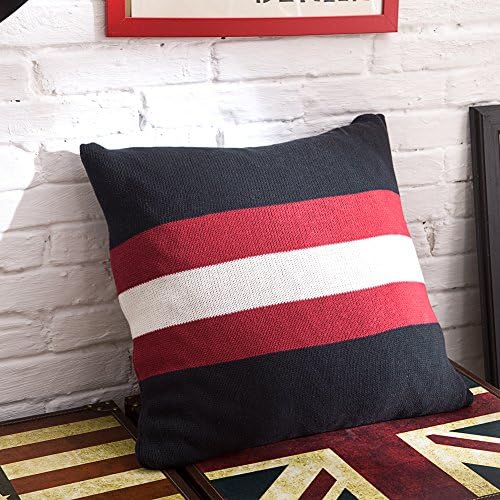 iSunShine® Cotton Knitted Decorative Cushion Cover Super Soft Square Warm Pillow, 17.5 by 17.5 Inch, Red&amp; Black