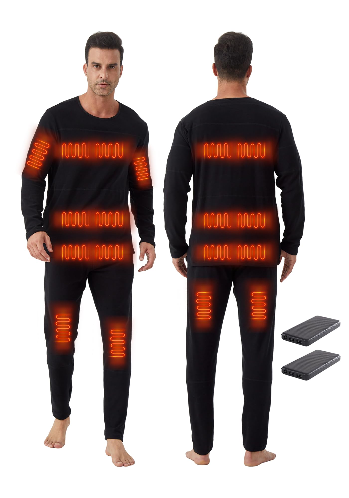 Photo 1 of Heated Thermal Underwear for Men with 2Pcs Batteries, Winter Heated Base Layer Suit with Pants and Shirt for Motorcycle