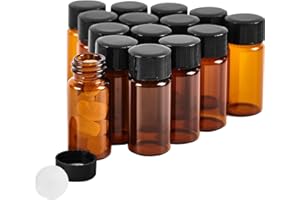 QOAEZK 15 PCS 10ML Amber Small Liquid Sample Glass Vials with Screw Caps,0.34OZ 22x52mm Leak-Proof Vial, 18-400 Black Screw Cap with PE Liners for Lab, Essential Oil, Perfume, Reagents