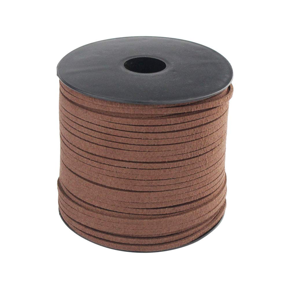 Wobe 100 Yards Suede Cord, Leather Cord 2.6mm x 1.5mm Suede String Lace Faux Leather Cord with Roll Spool for Bracelet Necklace Beading DIY Handmade Crafts Thread String (Coffee 1 roll)