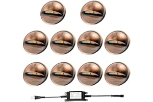 FVTLED Pack of 10 Low Voltage LED Deck Lights Outdoor Step Stair Lights D35MM 12V IP65 Waterproof Warm White Landscape Deck Lighting for Garden Yard Steps Stairs Floor Decoration, Red Bronze
