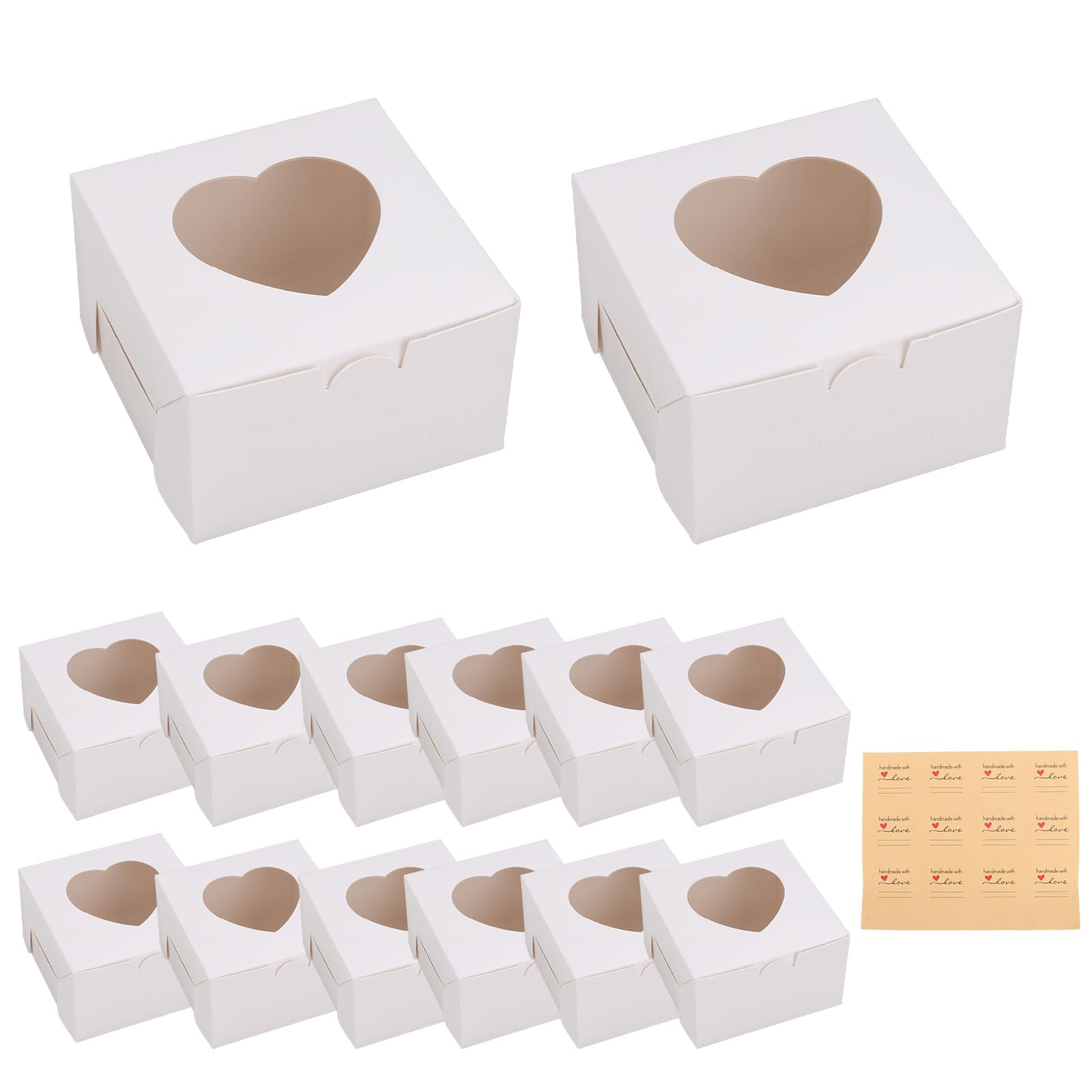 VIDETOL 100 Pcs Small Cake Boxes, 4 Inch Small White Cake Boxes with Clear Window and Labels, Individual Cupcake Box Bakery Box for Cakes Portions Gift Candy Cookies Cupcake Dessert