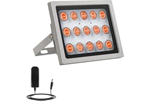 LONNKY IR Illuminator 90 Degree Wide Angle,165ft/50m Long Range,15-LEDs 850nm Infrared Flood Light for Security Camera, Waterproof, Auto ON/Off, Metal Housing,