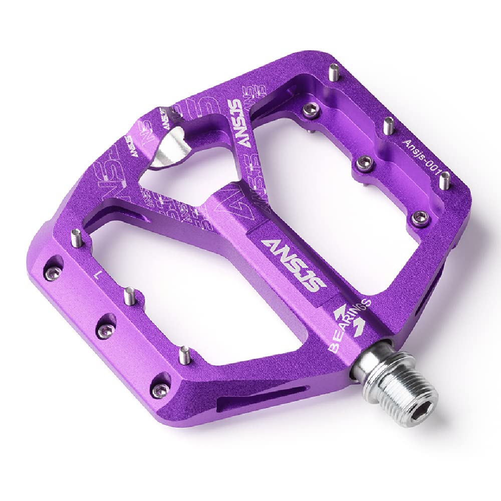 Mountain Bike Pedals,3 Bearings Bike Pedals Platform Bicycle Flat Pedals 9/16" Purple Mtb Pedals (A001Purple)