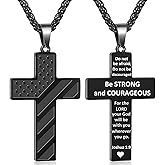 Cross Necklace for Men, Bible Verse American Flag Pendant Gifts for Birthday Christmas, First Communion Baptism Christian Religious Gifts