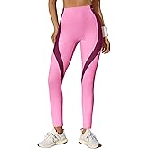 Fisoew Womens High Waisted Leggings Color Block Yoga Pants Workout Running Stretchy No See Through Leggings