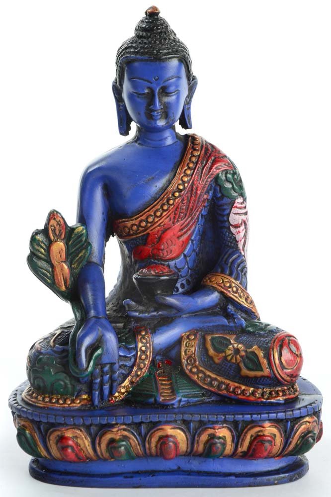 BUDDHAFIGUREN Buddhist statue - Medicine Buddha 13,5 cm high - painted blue, resin