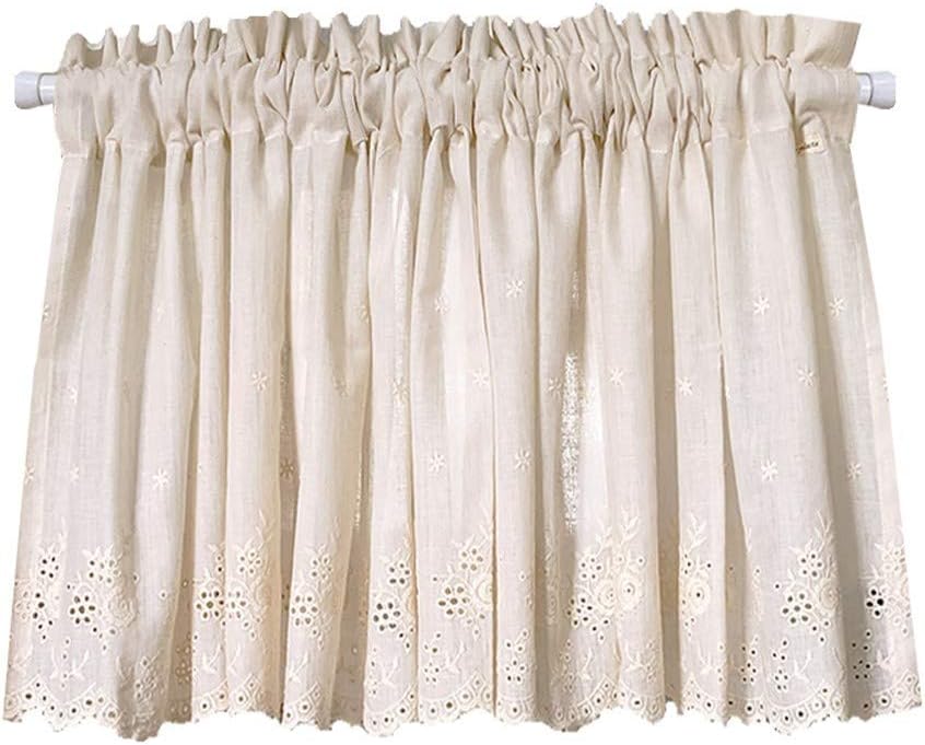 100% algodón Color sólido Cortina corta Estilo Fresco Diseño de bordado