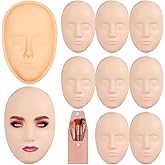 Silicone Mannequin Face Set - 8 Pcs, Practice Face Board, 8 Makeup Brushes for Permanent Makeup & Art Creation