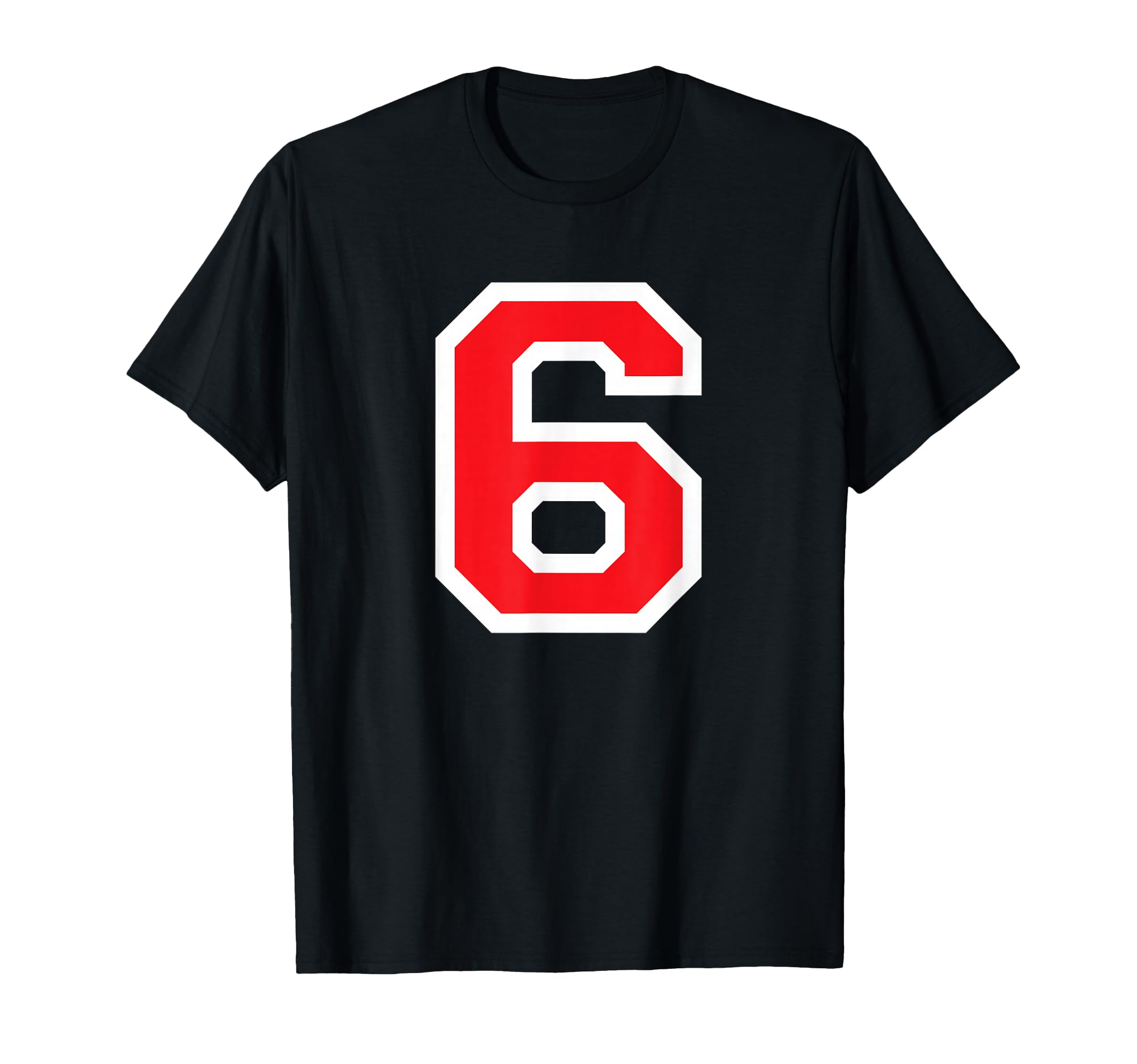 Photo 1 of #6 Jersey Uniform Varsity Sports Red Number, 6th Birthday T-Shirt