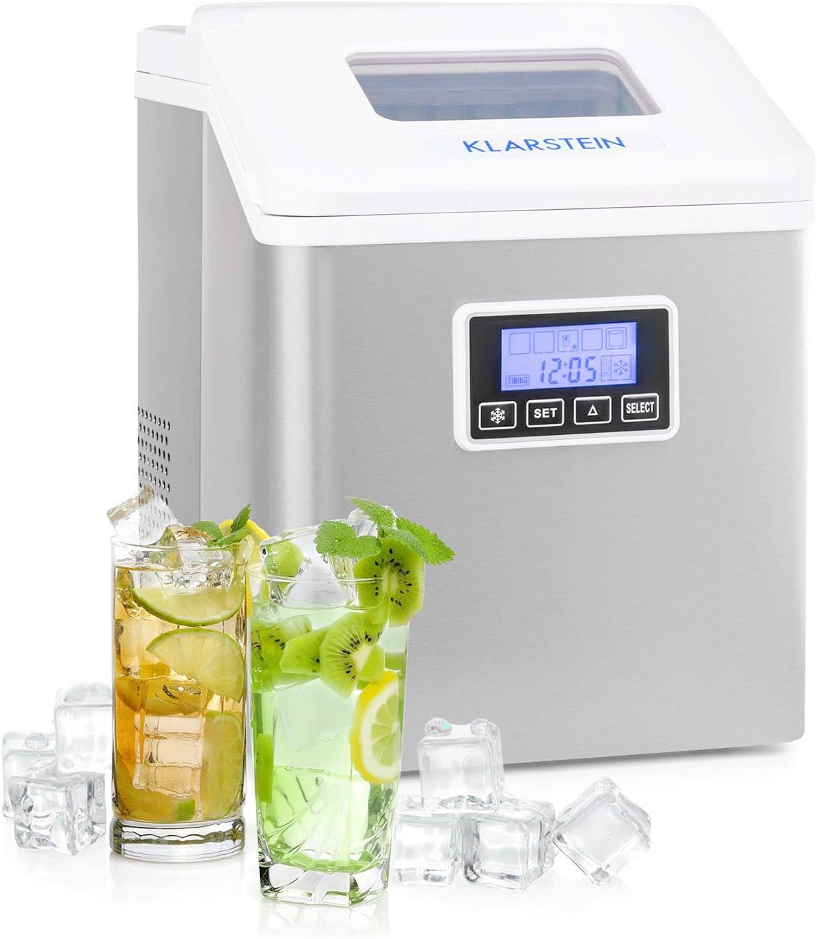 Klarstein Clearcube Eiswürfelmaschine - produziert Klareis, Produktionskapazität: 13kg/24h, Bedienfeld mit Touchscreen, unempfindliches Gehäuse aus Edelstahl, 3 Eiswürfelgrößen, antikweiß