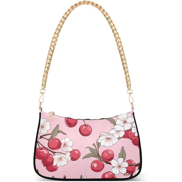 Women's Strawberry Print Hobo Tote Shoulder Bag - Small Clutch Purse With Zipper, 7.1x11x2.8in