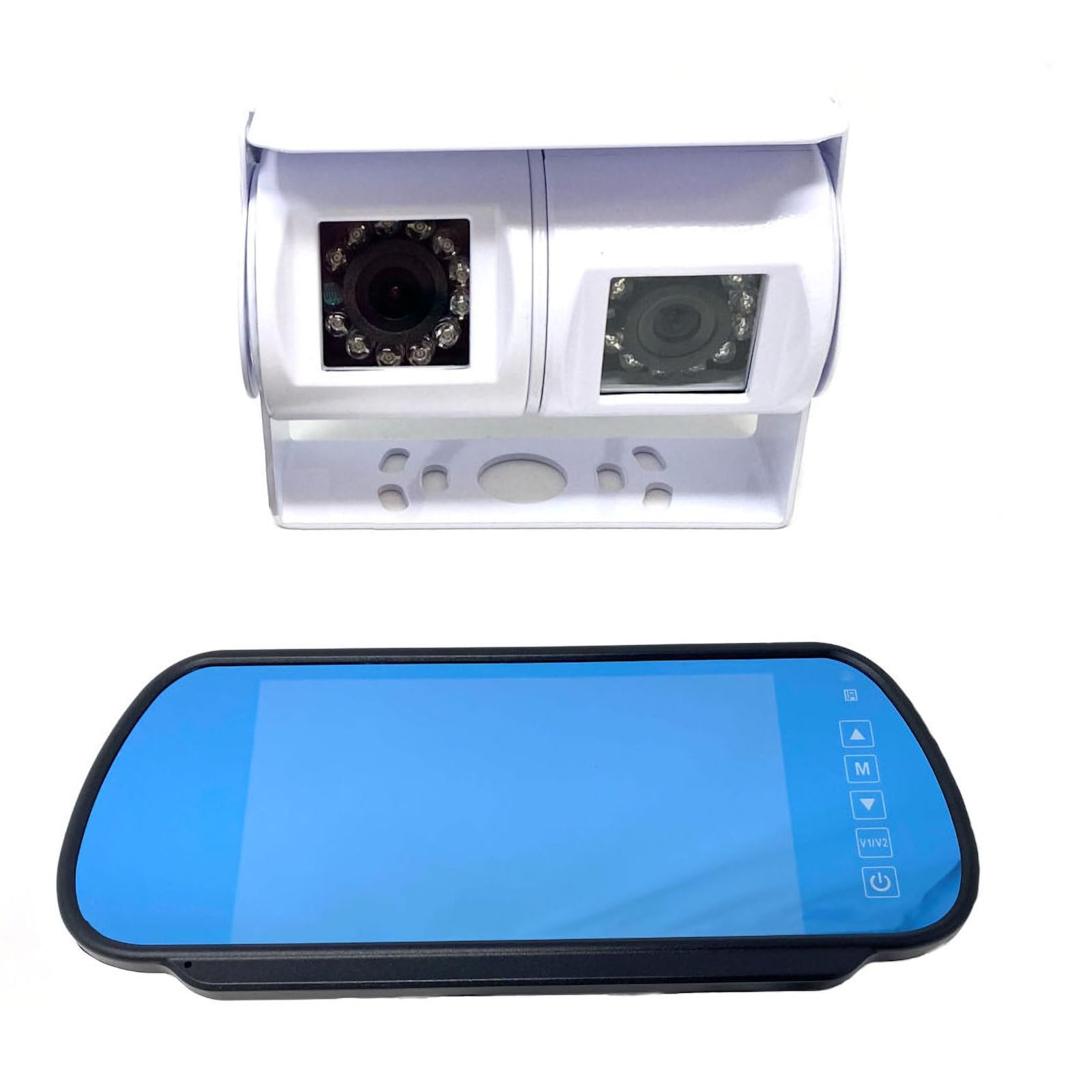 Dolphin Automotive Motorhome Van Dual Twin 12v Commercial Reversing Reverse Rear View Parking Camera (Camera With 7" Mirror Monitor) — image 1