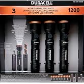 DURACELL Durabeam Ultra Hybrid LED Flashlights, 1200 Lumens, Set of 3, with Rechargeable and AAA Alkaline Batteries