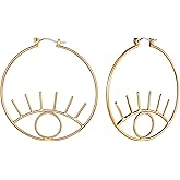 FOCALOOK Gold Eye Earrings for Women 14K Gold Plated Dangle Abstract Evil Eye Hoop Earrings