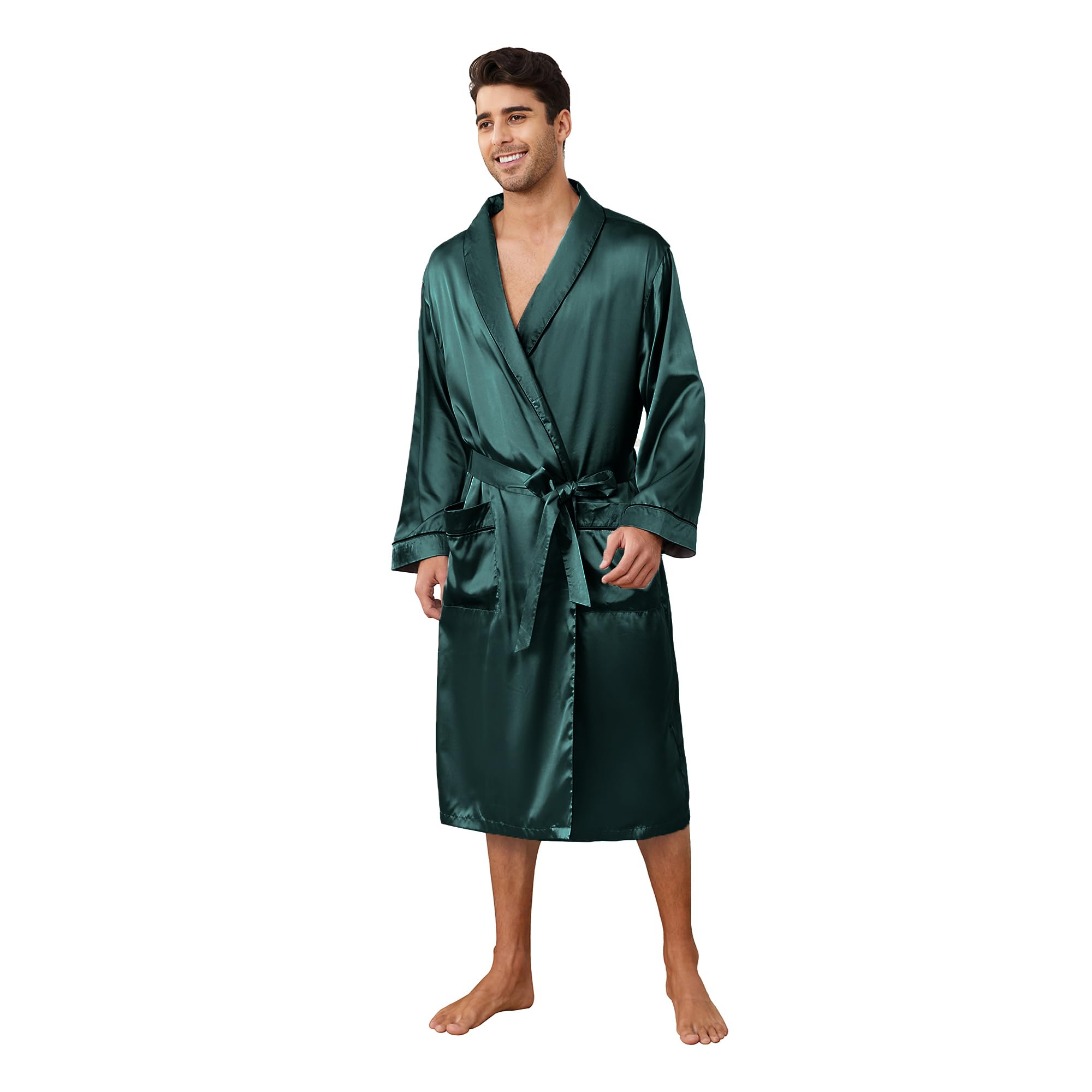 Photo 1 of *USED*
Vulcanodon Men’s Satin Robe Lightweight,Men's Luxurious Silk Kimono Bathrobe(DARK GREEN, L/XL)