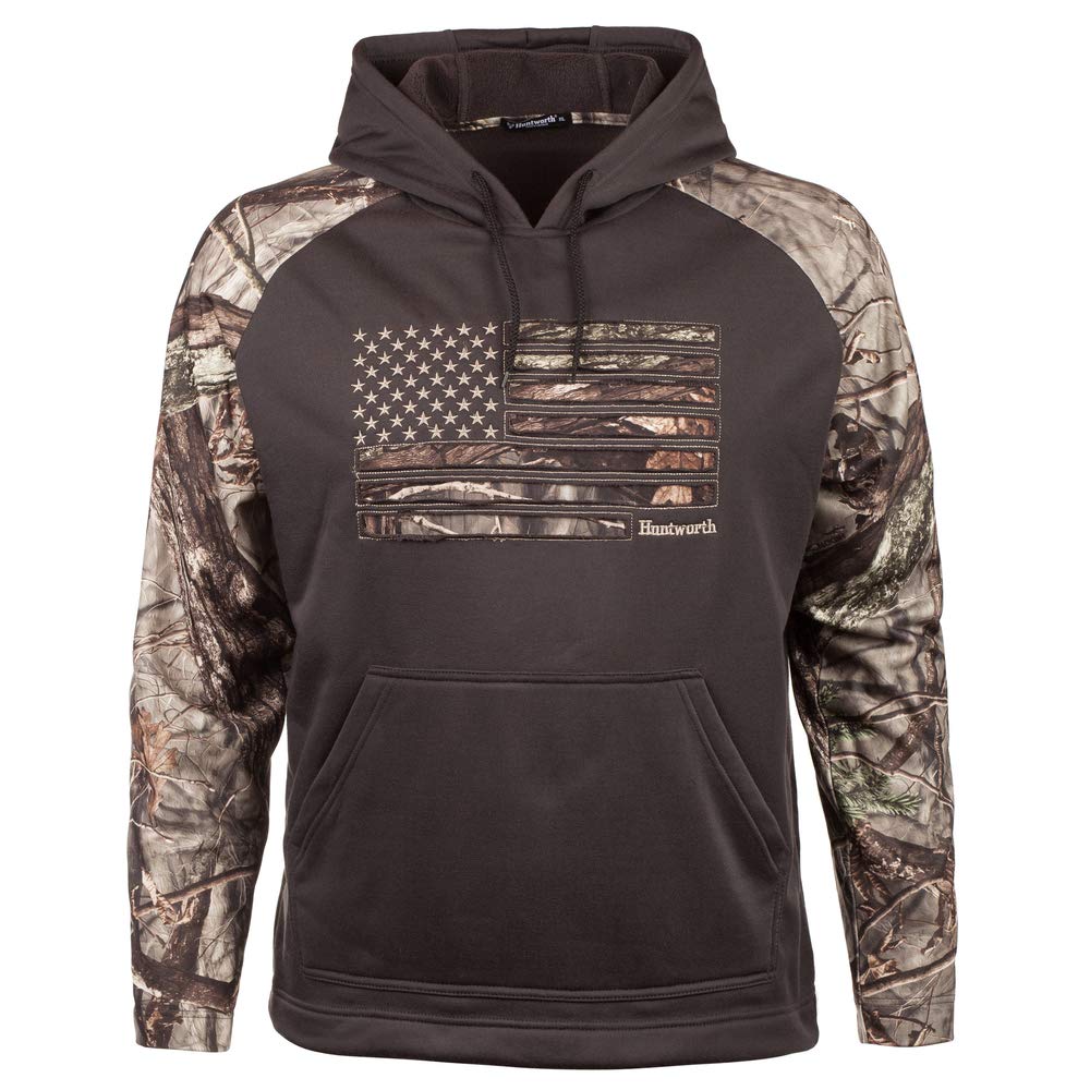 Huntworth Men's Performance Fleece Hoodie - Heather Material, 260g, Hunting & Outdoor Wear With Adjustable Hood & Pockets