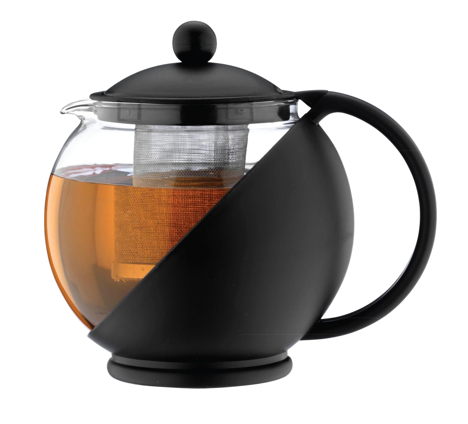Café Olé Grunwerg Café Ole Loose Leaf Everyday Round Tea Pot Infuser Basket Glass Teapot, Black, 1.20 Litre, 1200ml / 1.2