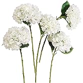 PARTY JOY 5PCS 15.4In Artificial Hydrangea Silk Flowers Bouquet Faux Hydrangea Stems for Wedding Centerpieces Home Decor (White, 5)