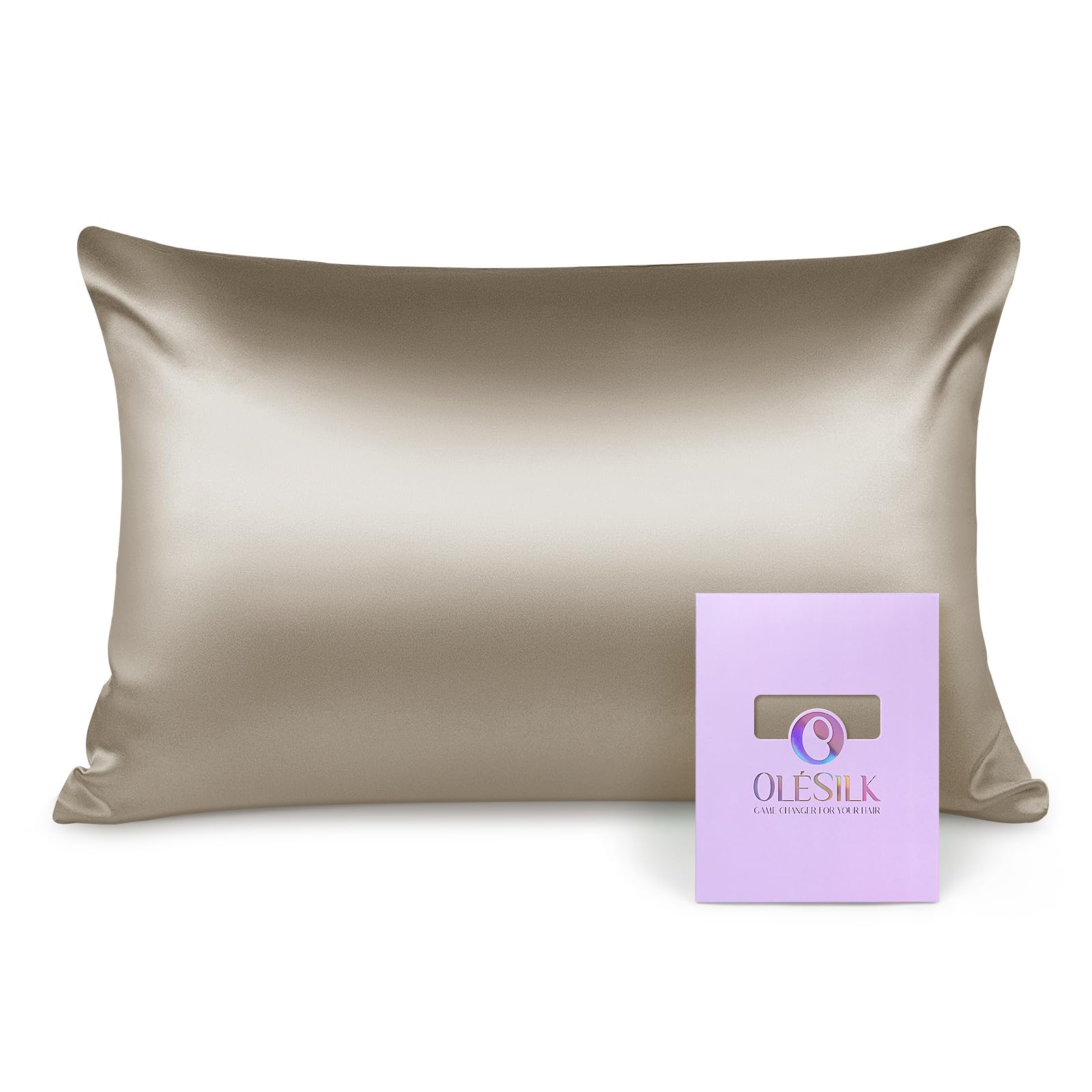 OLESILK 100% Silk Pillowcase for Hair and Skin, Both Sides 16 Momme Real Natural Mulberry Silk, with Hidden Zipper and Gift Box, 1pc, Taupe, 50x75cm