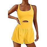 YOAKUKA Womens Workout Rompers Running Outfits Padded Bra Tennis Exercise Jumpsuits Gym Clothes