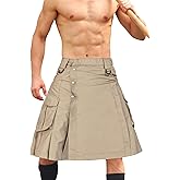 GSGGIG Men's Camo Scottish Outdoor Utility Kilt - 23" Length Pleated Tactical Irish Hybrid Kilt With Pockets
