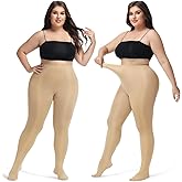 CASMON 80D Plus Size Tights for Women, 2 Pairs Opaque Control Top Pantyhose High Waist Stockings (XL-4XL)