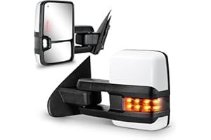 SIZIOM Towing Mirrors 2014-2018 Chevy Silverado GMC Sierra with Running Light Turn Signal Light Backup Light Heated Power Glass Tow Mirrors Set (Painted White)